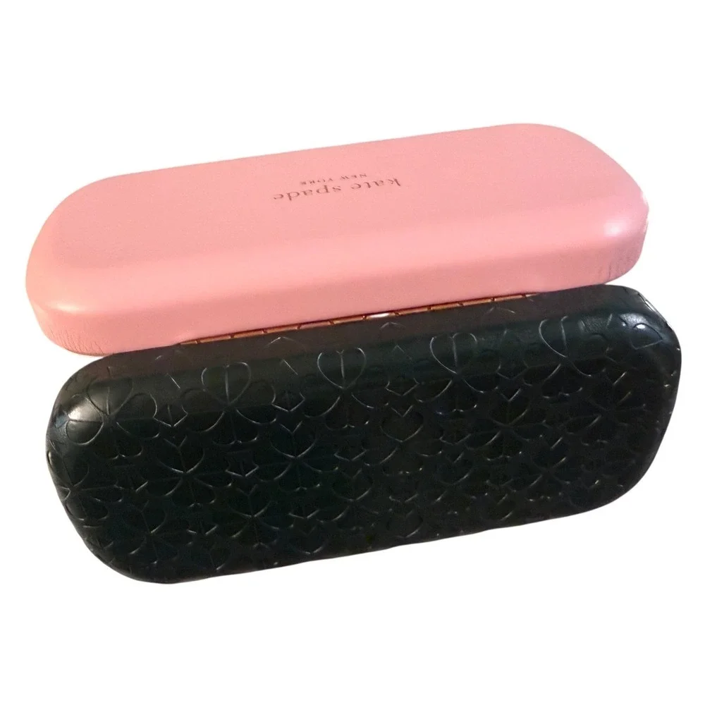 Kate Spade New York Pink and Green Embossed Spade Hard Shell Glasses Case